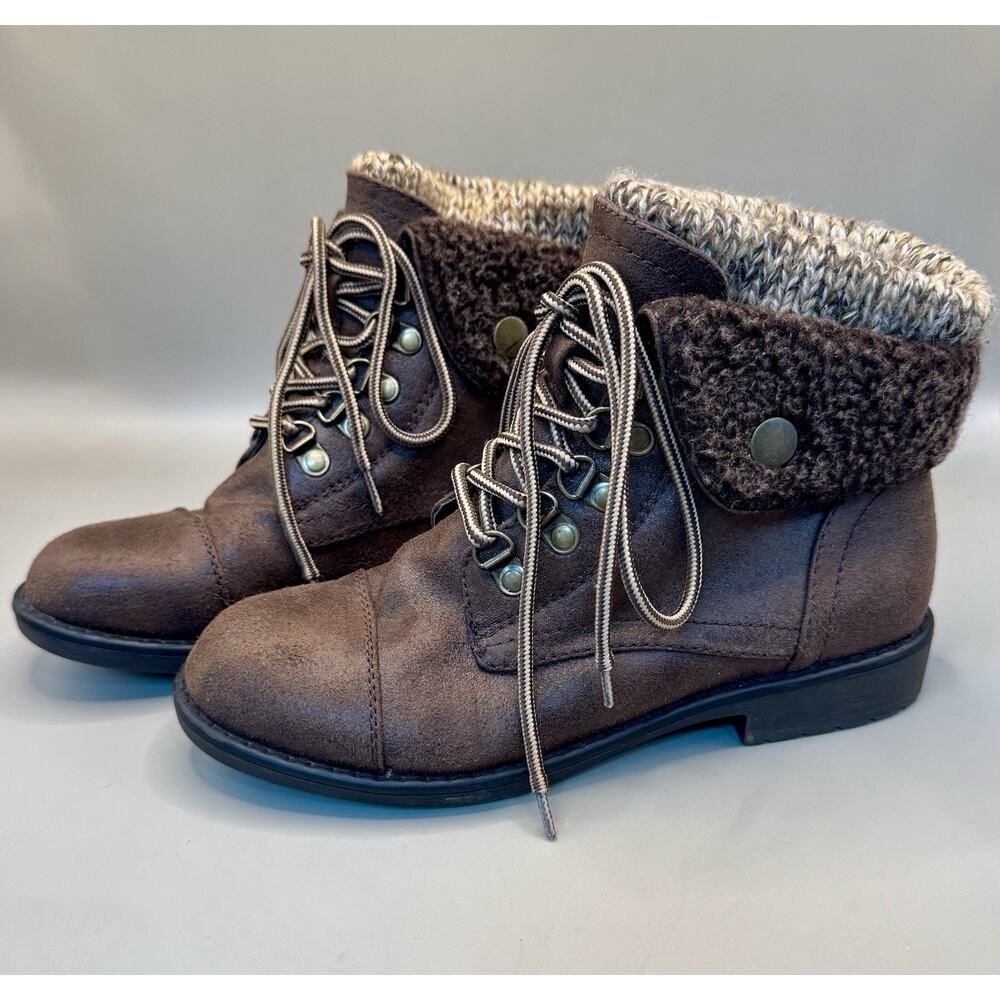 Cliffs by White Mountain Brown Fold Over Knit Cuff Boots Women’s 6M Lace Up - Picture 1 of 12